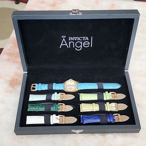 INVICTA Angel Mother of Pearl Dial White Leather Ladies Watch - Picture 11 of 16